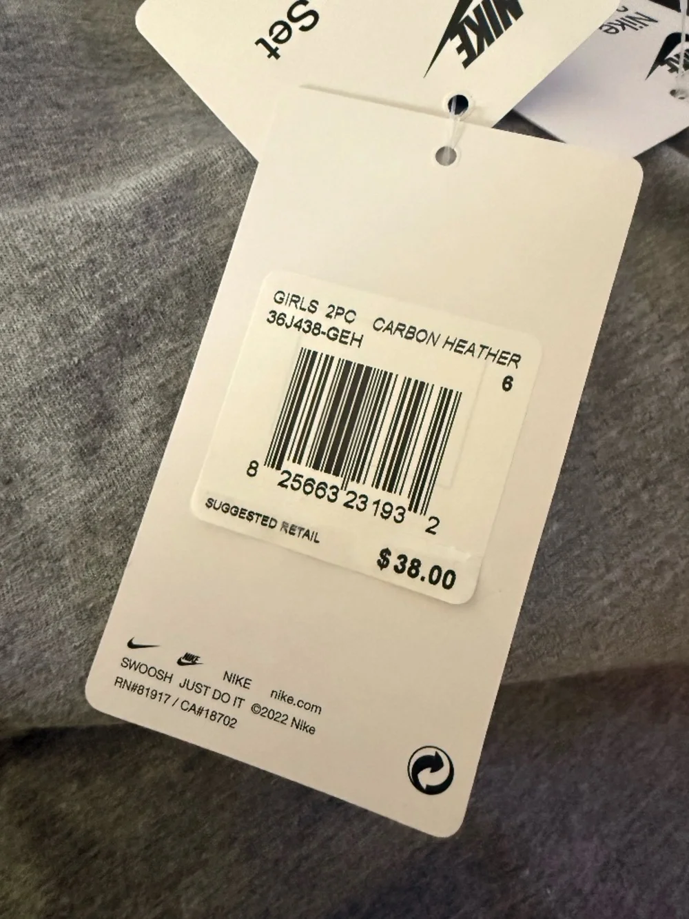 Nike Girls 2 Piece Carbon Heather Set
